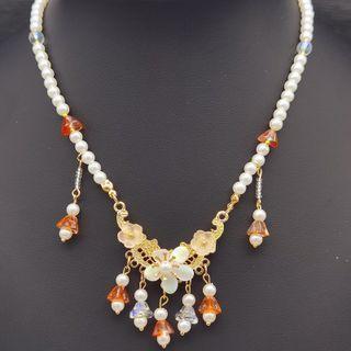 Faux Pearl Fringed Necklace 1 Pc - Q61 - Gold - One Size