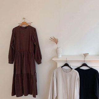 Bishop-sleeve Long Tiered Dress