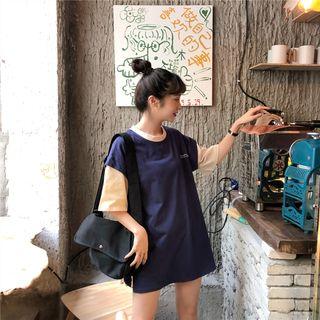 Color Panel Mock Two-piece Short-sleeve T-shirt