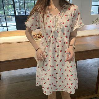 Short-sleeve Printed A-line Dress White - One Size