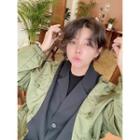 Notch-lapel Contrast-panel Jacket Black - One Size