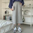 Seam-trim Fleece-lined Long Skirt