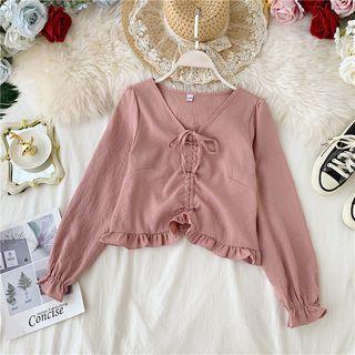 Long-sleeve Ruffled Drawstring Top