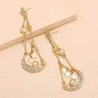 Rhinestone Faux Pearl Moon & Star Dangle Earring 1 Pair - Kc Gold - Gold - One Size