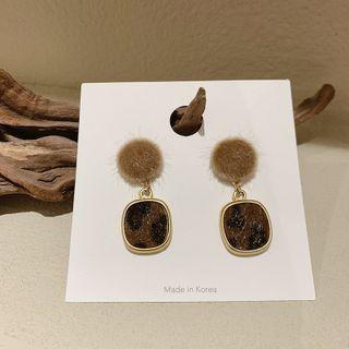 Pom Pom Leopard Print Geometric Drop Earring 1 Pair - Brown - One Size