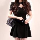 Short-sleeve Lace Cutout A-line Mini Dress