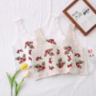Flower-embroidered Crop Knit Vest