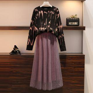 Set: Printed Sweater + Glitter Midi A-line Skirt