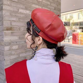 Belted Faux Leather Beret
