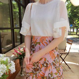 Sheer Chiffon-sleeve Top