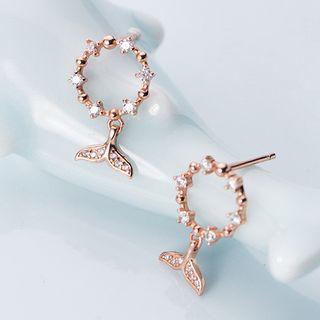 925 Sterling Silver Rhinestone Whale Tail Dangle Earring