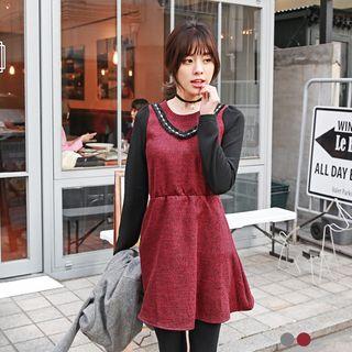 Woolen V-neck Trimming Dress