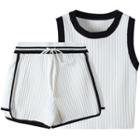 Set: Contrast Trim Knit Tank Top + Shorts