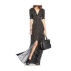Short Sleeved Dotted V-neck Dress