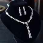 Wedding Set: Rhinestone Pendant Necklace + Dangle Earring