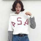 Long-sleeve Striped Panel Hooded Top