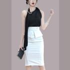 Set: Sleeveless Blouse + Pencil Skirt + Chain Necklace