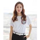 Letter-printed Tweed-trim T-shirt
