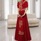 Traditional Chinese Short-sleeve Embroidered A-line Wedding Gown