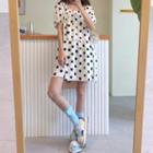 Dotted Puff-sleeve Mini A-line Dress Black Dots - White - One Size