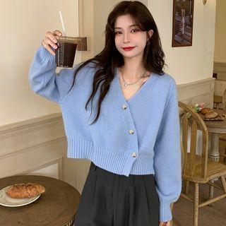 V-neck Button-up Cropped Sweater