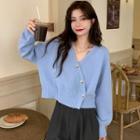 V-neck Button-up Cropped Sweater
