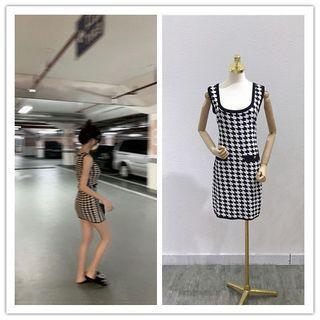 Sleeveless Houndstooth Bodycon Mini Dress