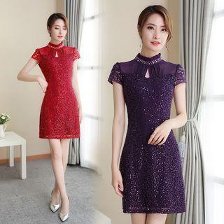 Glitter Short-sleeve A-line Dress