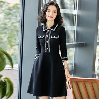 Contrast Trim Button-up A-line Dress
