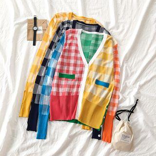Gingham Paneled Cardigan