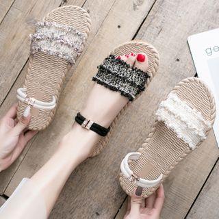 Tweed Fringed Slide Sandals