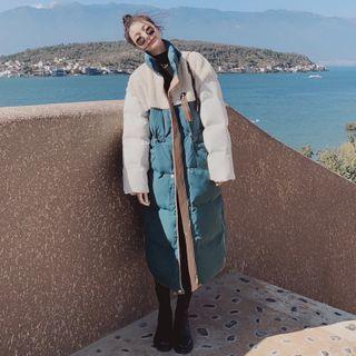 Two Tone Padded Zip-up Long Coat