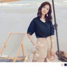 Short-sleeve Panel V-neck Top