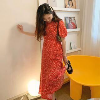 Short-sleeve Floral Dress Red - One Size