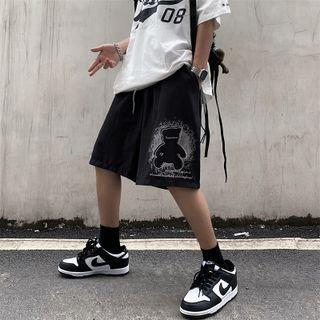 Bear Print Straight Cut Shorts