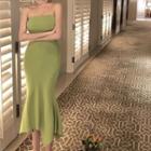 Strapless Mermaid Midi Sheath Dress Avocado Green - One Size