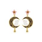 Fashion And Elegant Plated Gold Enamel Rabbit Moon Flower Earrings Golden - One Size