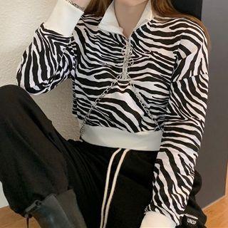 Zebra Print Half Zip Sweatshirt