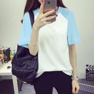 Color Panel Short Raglan Sleeve T-shirt