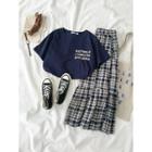 Printed Crewneck Short-sleeve T-shirt / Plaid High-waist Skirt