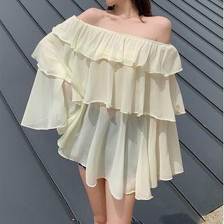 Bell Sleeve Off-shoulder Layered Ruffled Top