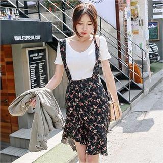 Ruffle-hem Floral Suspender Skirt