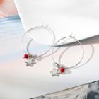 925 Sterling Silver Snowflake & Bead Hoop Earring Red Bead - Silver - One Size
