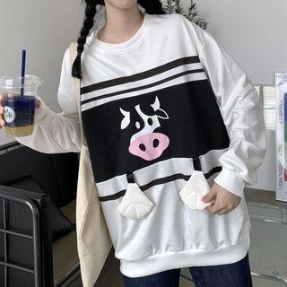 Cartoon Cow Print Sweatshirt