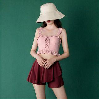 Set: Lace Up Tankini + Swim Shorts