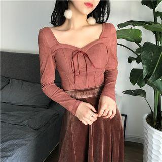 Plain Long-sleeve Slim-fit Bralette Top