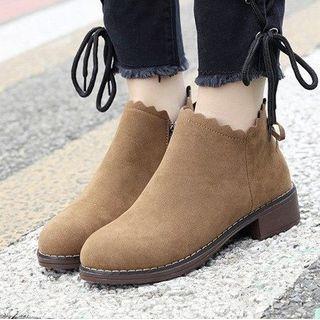 Block Heel Scalloped Edge Ankle Boots