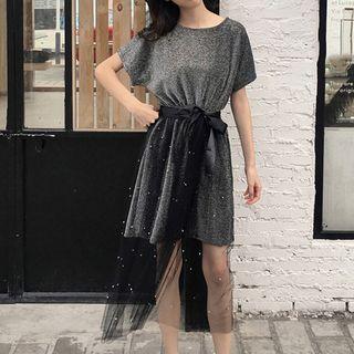 Set: Glitter Dress + Mesh Maxi Skirt