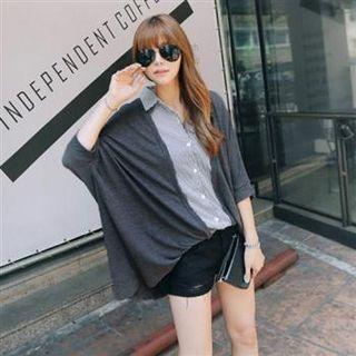 Batwing-sleeve Striped Paneled Blouse