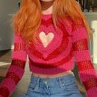 Heart Cutout Striped Cropped Sweater